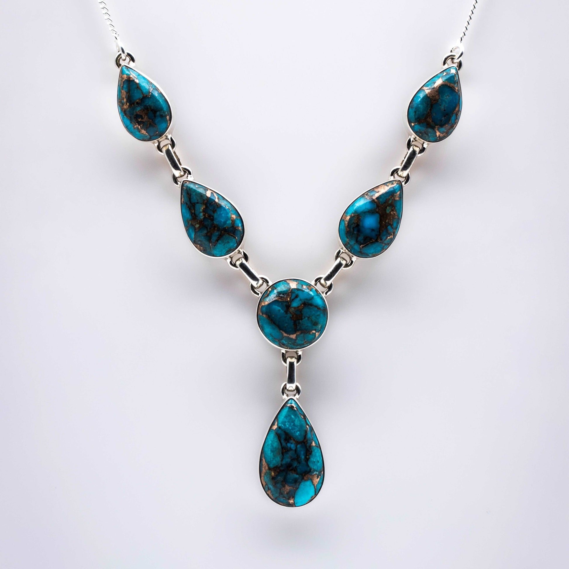 Blue Copper Turquoise Silver Necklace - Cassiopeia