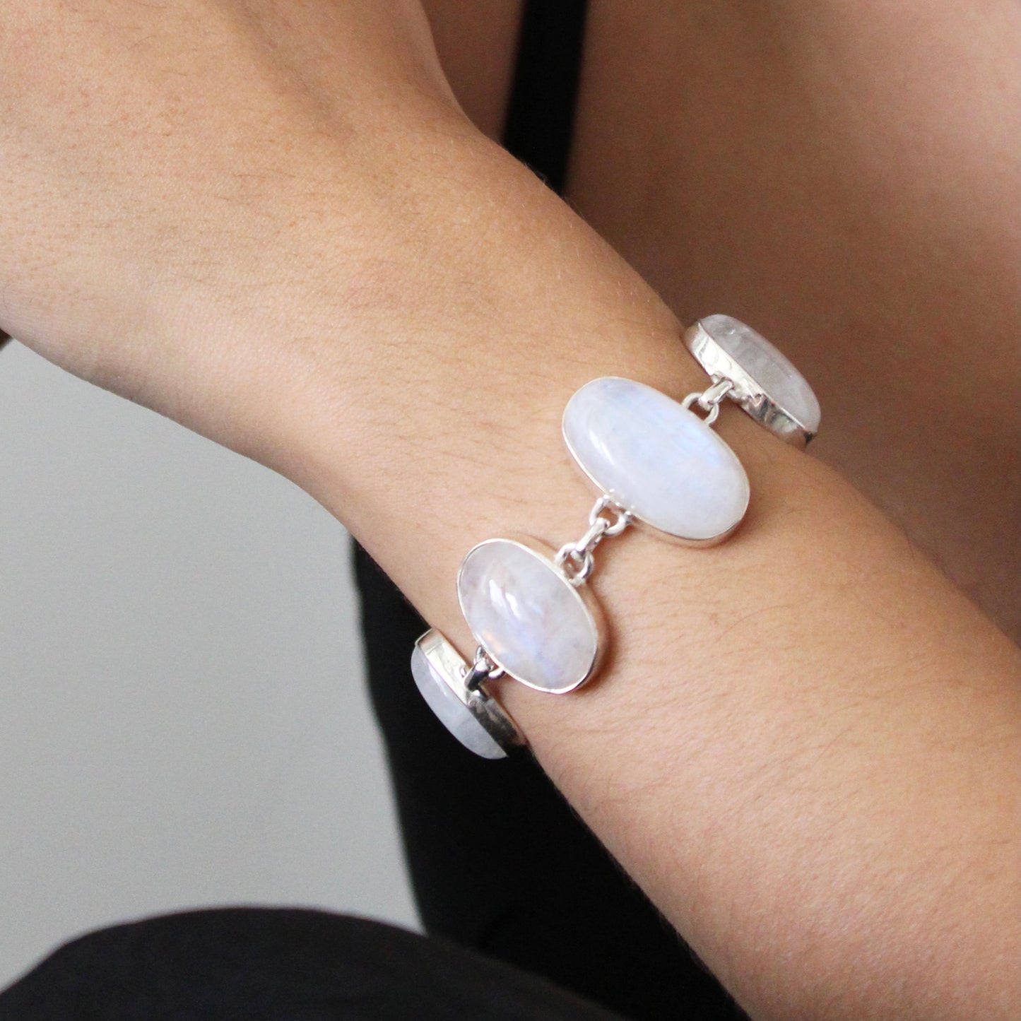 A woman wearing Moonstone Silver Bracelet