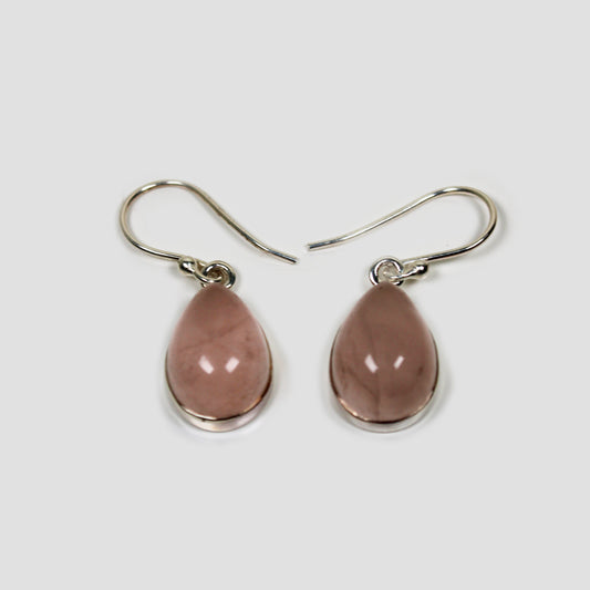  Rose quartz Silver Earrings on a gray surface
