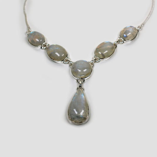 Moonstone Silver Necklace on a gray surface