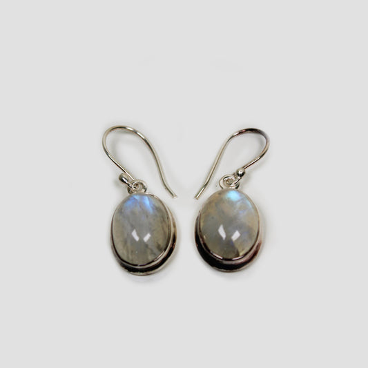 Moonstone Silver Earrings on a gray surface