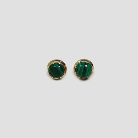Green Malachite Stud Earrings on a gray surface