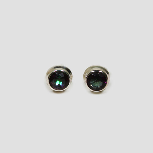 Green Mystic Topaz Stud Earrings on a gray surface
